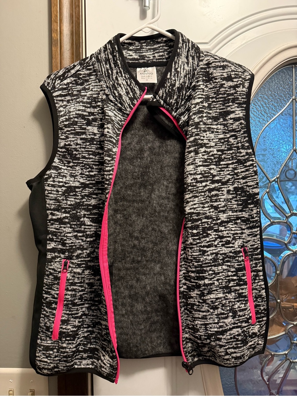 Black & White Vest with Pink Trim - Medium